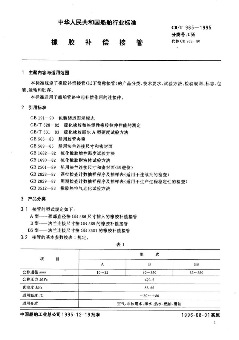 【行業(yè)標(biāo)準(zhǔn)】橡膠補償接管CB/T 965-1995船舶標(biāo)準(zhǔn) 【行業(yè)標(biāo)準(zhǔn)】橡膠補償接管CB/T 965-1995船舶標(biāo)準(zhǔn)
